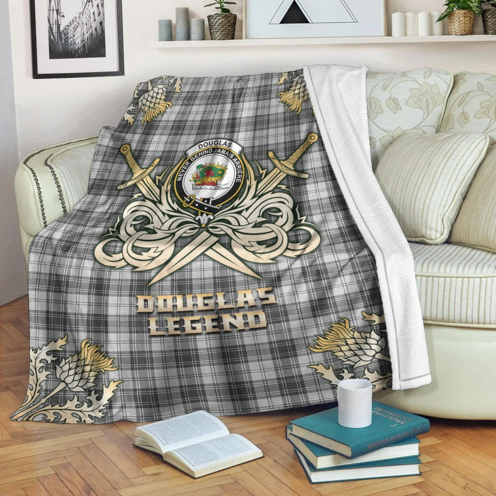 Clan Douglas Grey Modern Tartan Gold Courage Symbol Blanket DL35 Clan Douglas Tartan Today   