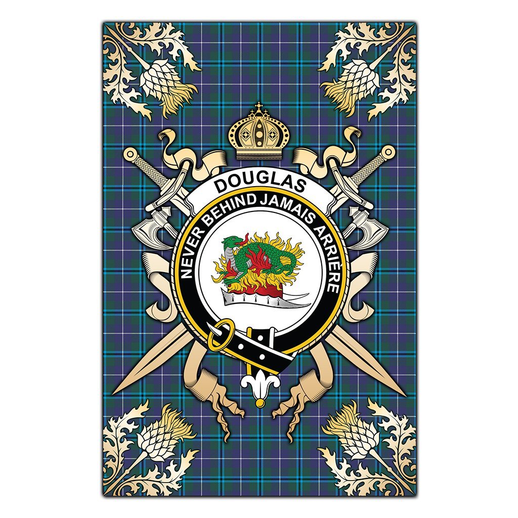 Clan Douglas Modern Tartan Crest Black Garden Flag  - Gold Thistle  VR61 Clan Douglas Tartan Today   