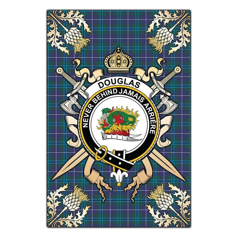 Clan Douglas Modern Tartan Crest Black Garden Flag  - Gold Thistle  VR61 Clan Douglas Tartan Today   