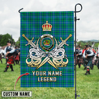 Custom Name Clan Douglas Ancient Tartan Garden Flag with Clan Crest and the Golden Sword of Courageous Legacy QU28