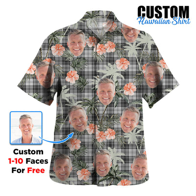 Clan Douglas Grey Modern Tartan Custom Face Hawaiian Shirt – Unisex Gift for Family Members, Summer Party PV83