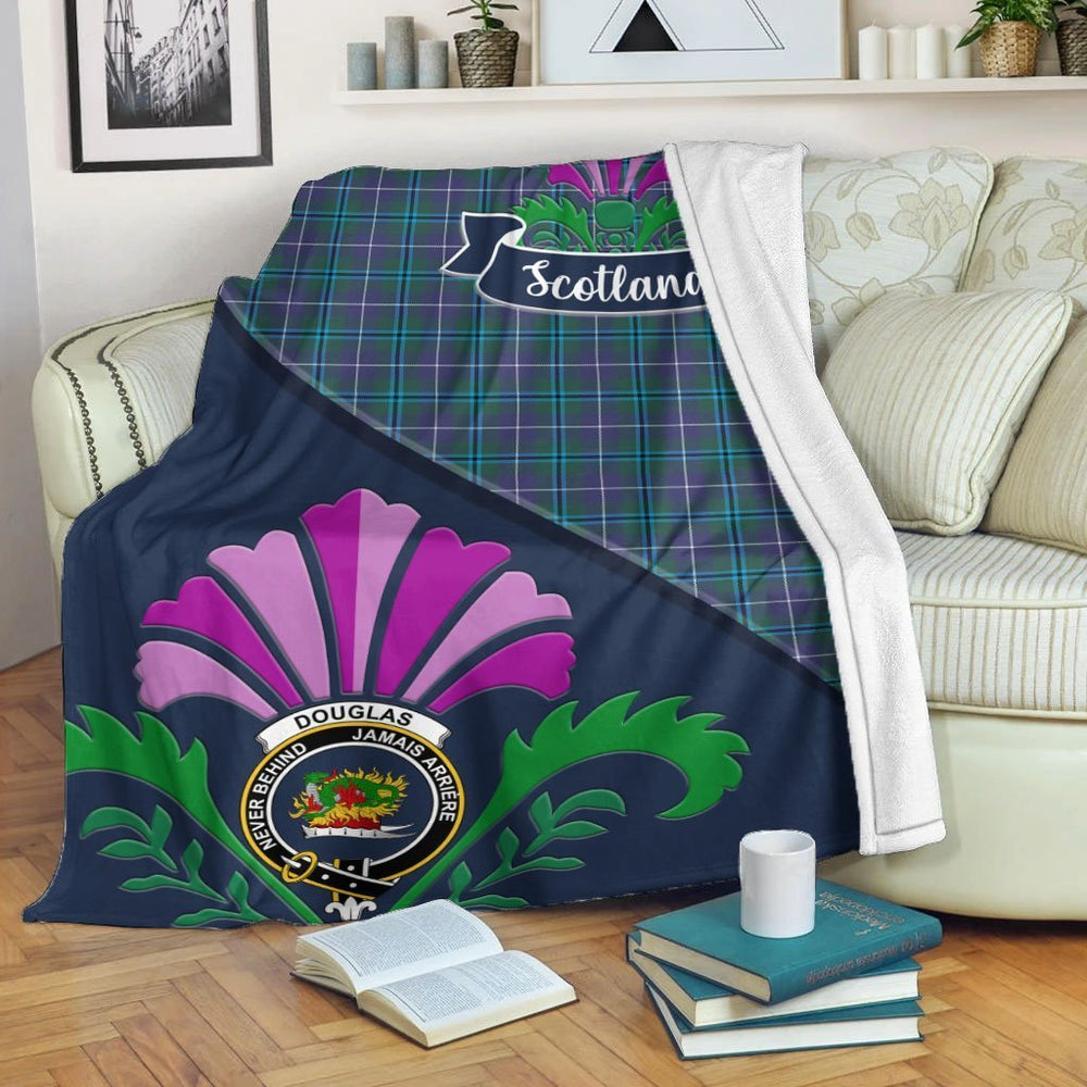 Clan Douglas Tartan Crest Premium Blanket Thistle Style PW89 Clan Douglas Tartan Today   