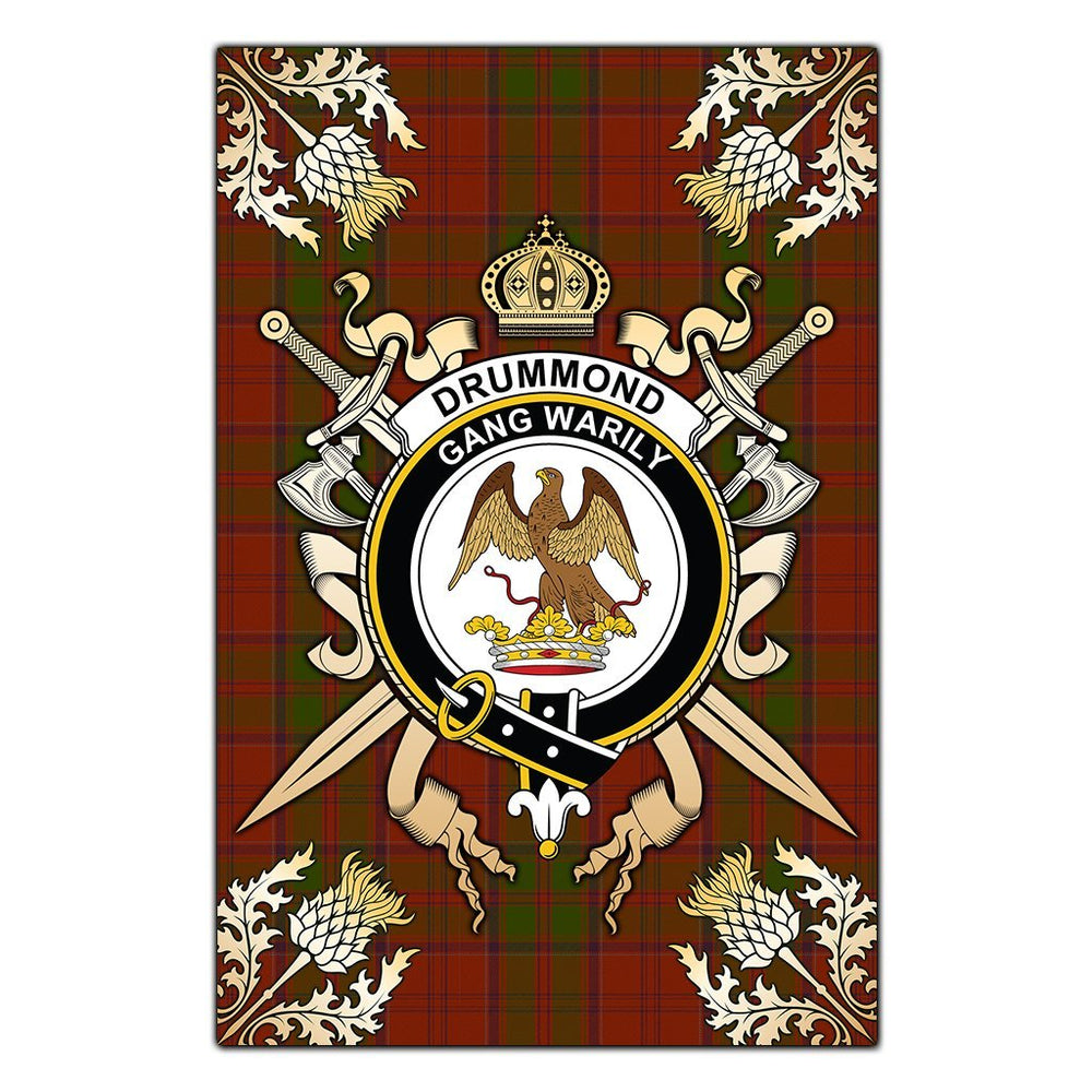 Clan Drummond Tartan Crest Black Garden Flag  - Gold Thistle  OD73 Clan Drummond Tartan Today   