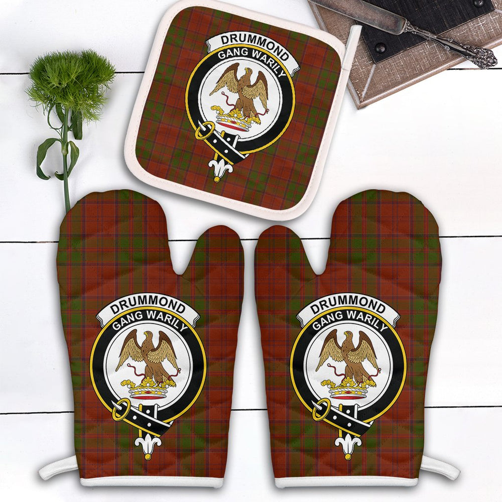 Clan Drummond Tartan Crest Oven Mitt And Pot Holder (2 Oven Mitts + 1 Pot Holder) MG16 Clan Drummond Tartan Today   
