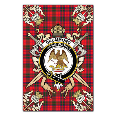 Clan Drummond Modern Tartan Crest Black Garden Flag - Gold Thistle DH28