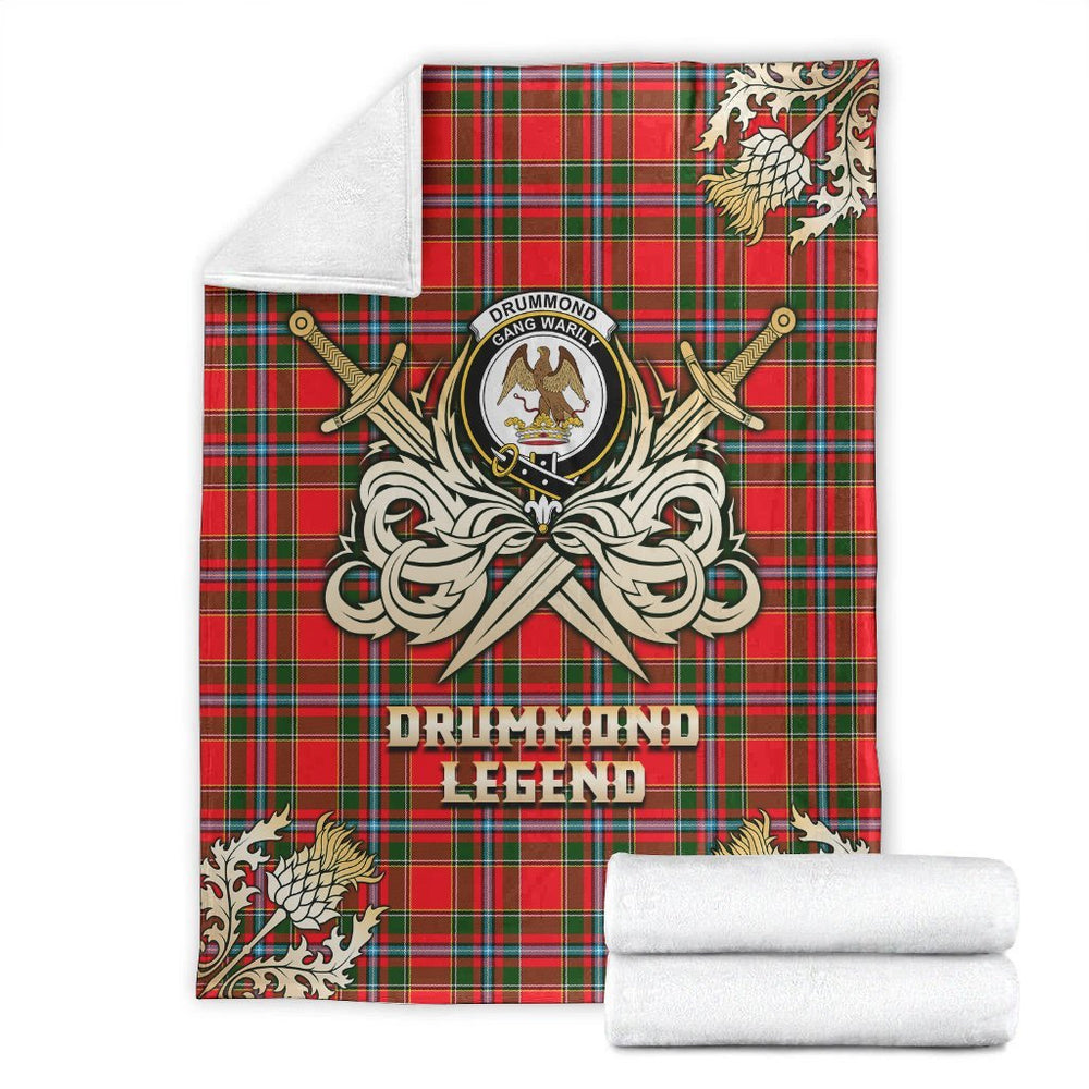 Clan Drummond of Perth Tartan Gold Courage Symbol Blanket ON28 Clan Drummond Tartan Today   