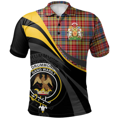 Clan Drummond of Strathallan Tartan Polo Shirt - Royal Coat Of Arms Style