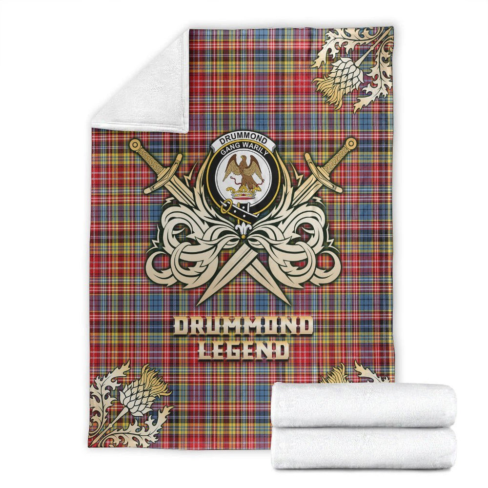 Clan Drummond of Strathallan Tartan Gold Courage Symbol Blanket OD36 Clan Hall Tartan Today   