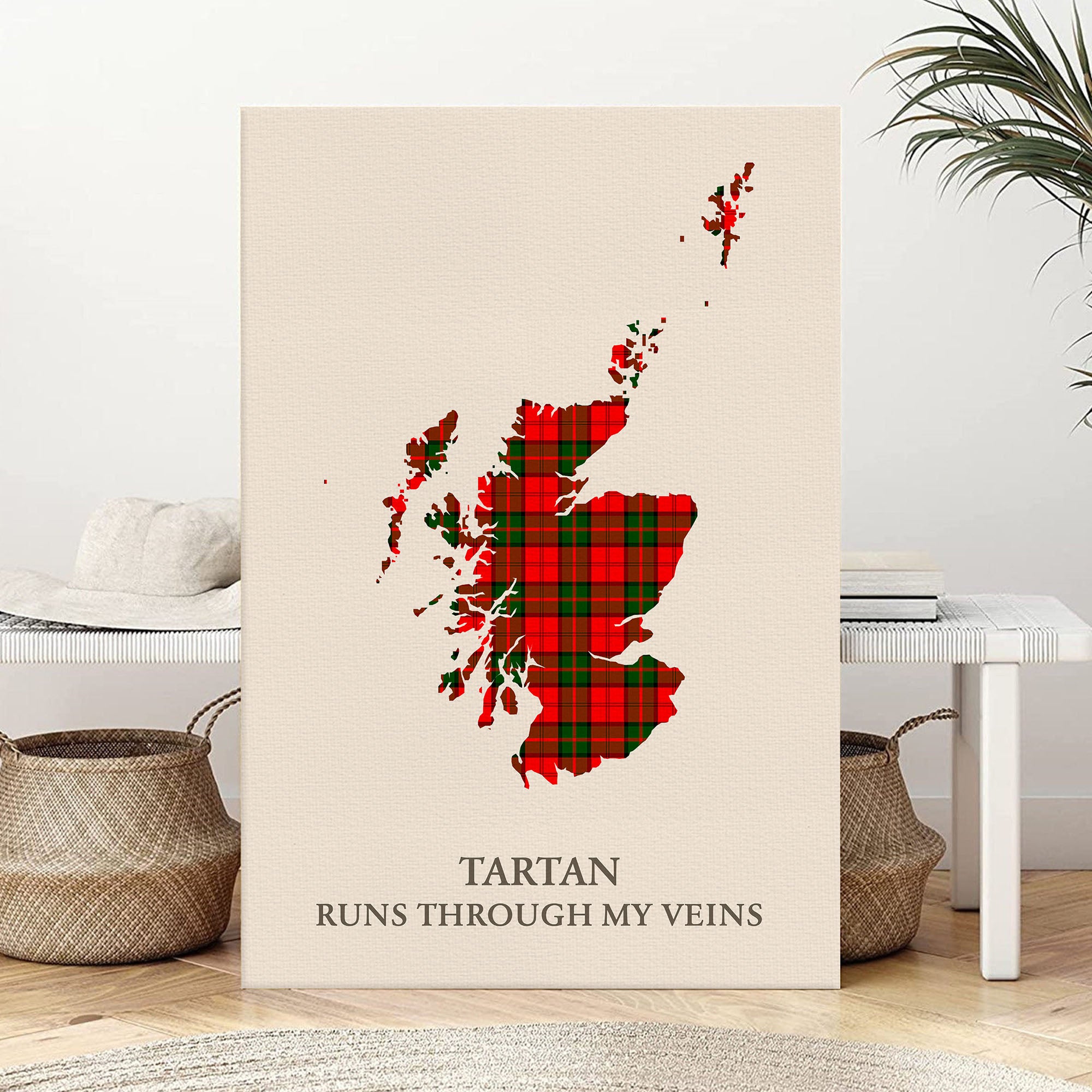 Clan Dunbar Modern Tartan Scotland Map Canvas “Tartan Runs Through My Veins” Wall Art ZI36
