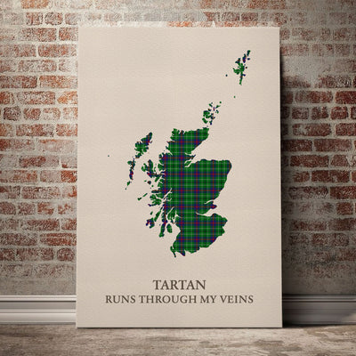 Clan Duncan Ancient Tartan Scotland Map Canvas “Tartan Runs Through My Veins” Wall Art KO76