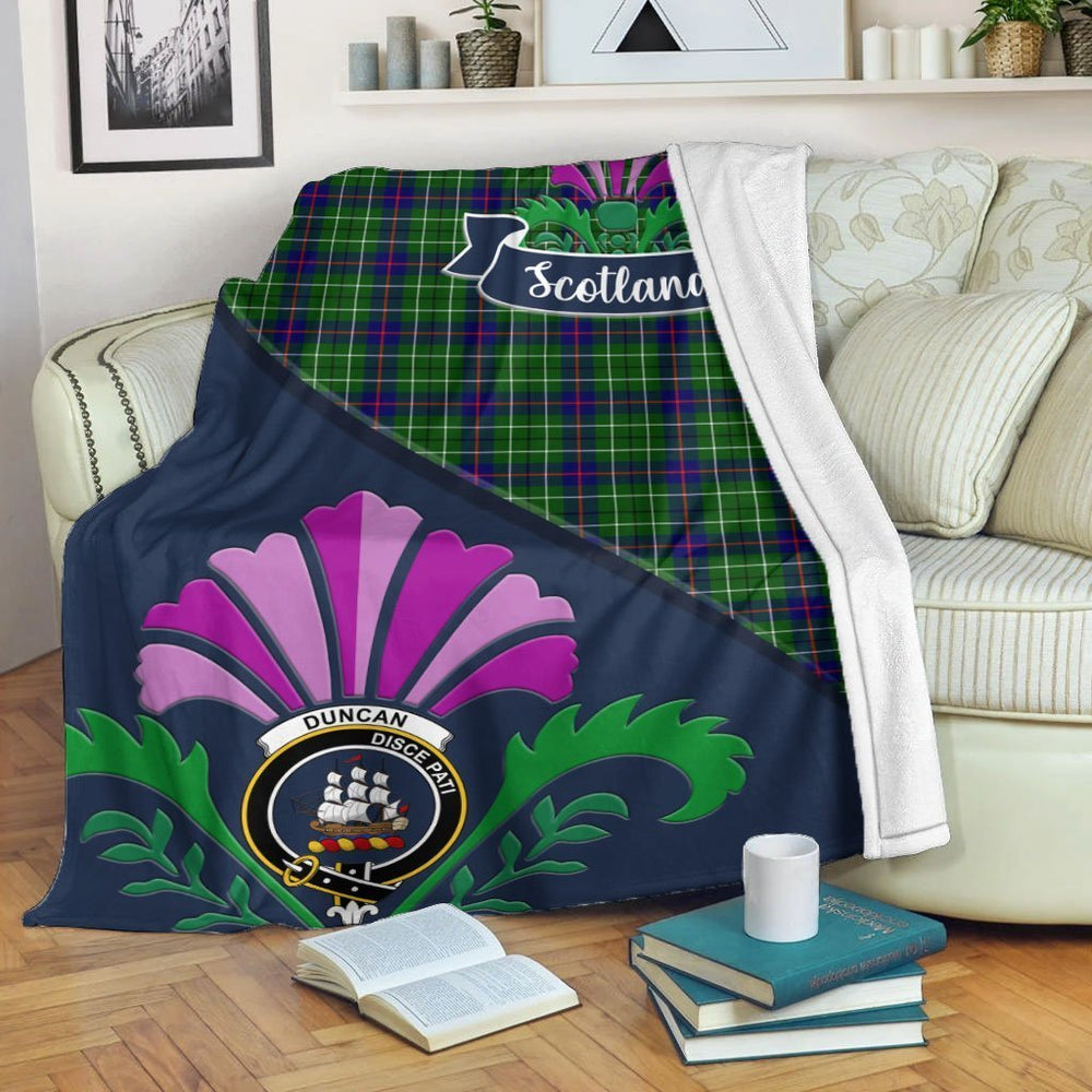Clan Duncan Tartan Crest Premium Blanket Thistle Style GD82 Clan Duncan Tartan Today   