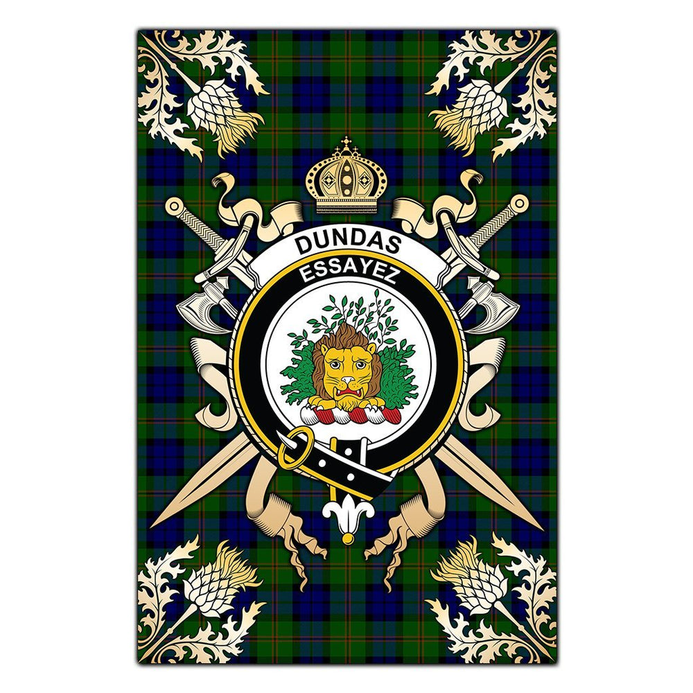 Clan Dundas Modern Tartan Crest Black Garden Flag  - Gold Thistle  XC52 Clan Dundas Tartan Today   