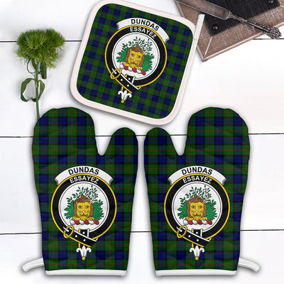 Clan Dundas Modern Tartan Crest Oven Mitt And Pot Holder (2 Oven Mitts + 1 Pot Holder)