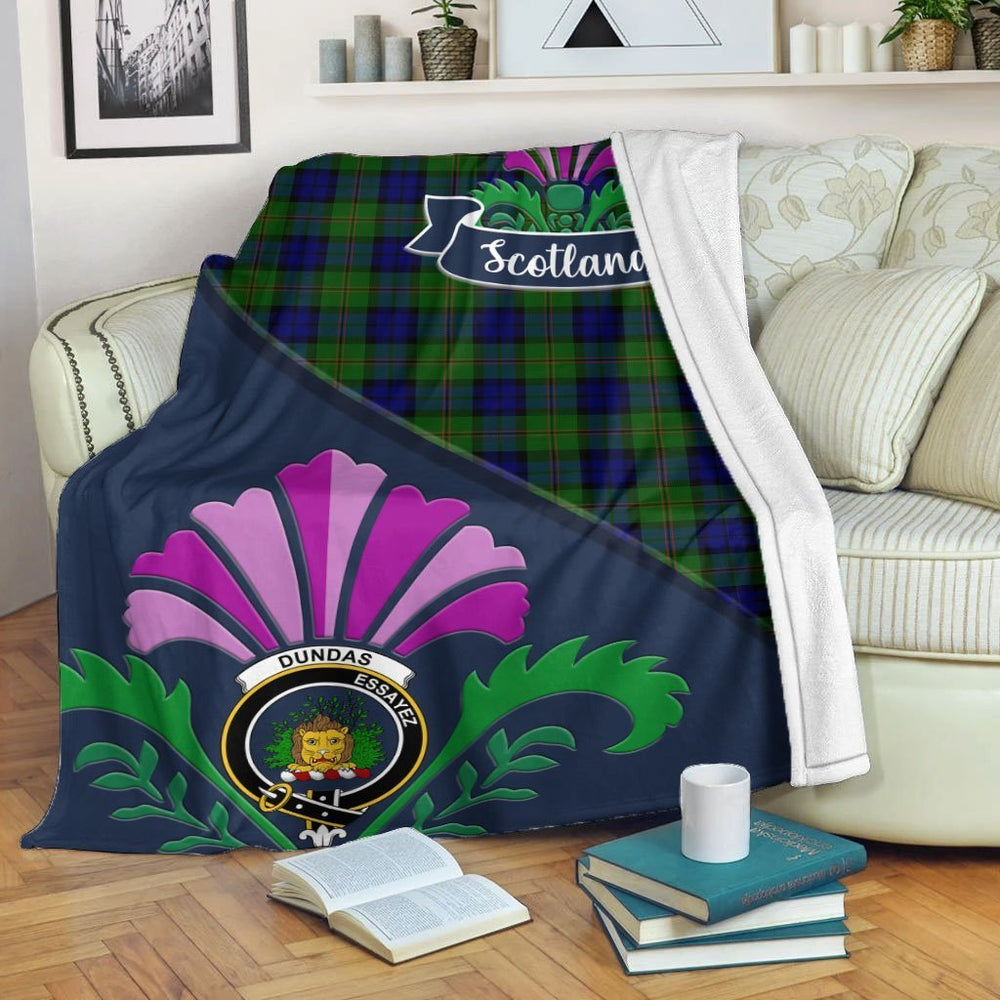 Clan Dundas Tartan Crest Premium Blanket Thistle Style LR11 Clan Dundas Tartan Today   