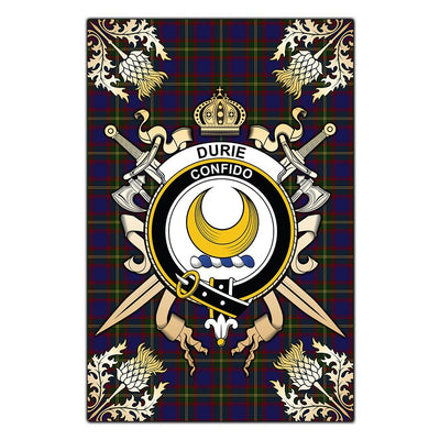 Clan Durie Tartan Crest Black Garden Flag - Gold Thistle