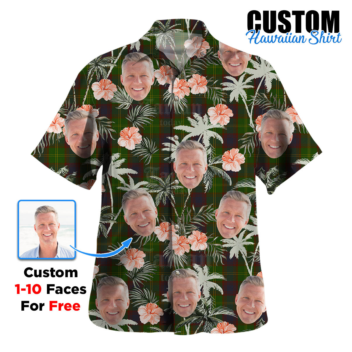 Clan Durie Tartan Custom Face Hawaiian Shirt – Unisex Gift for Family Members, Summer Party BT51 Durie Tartan Tartan Hawaii Shirt