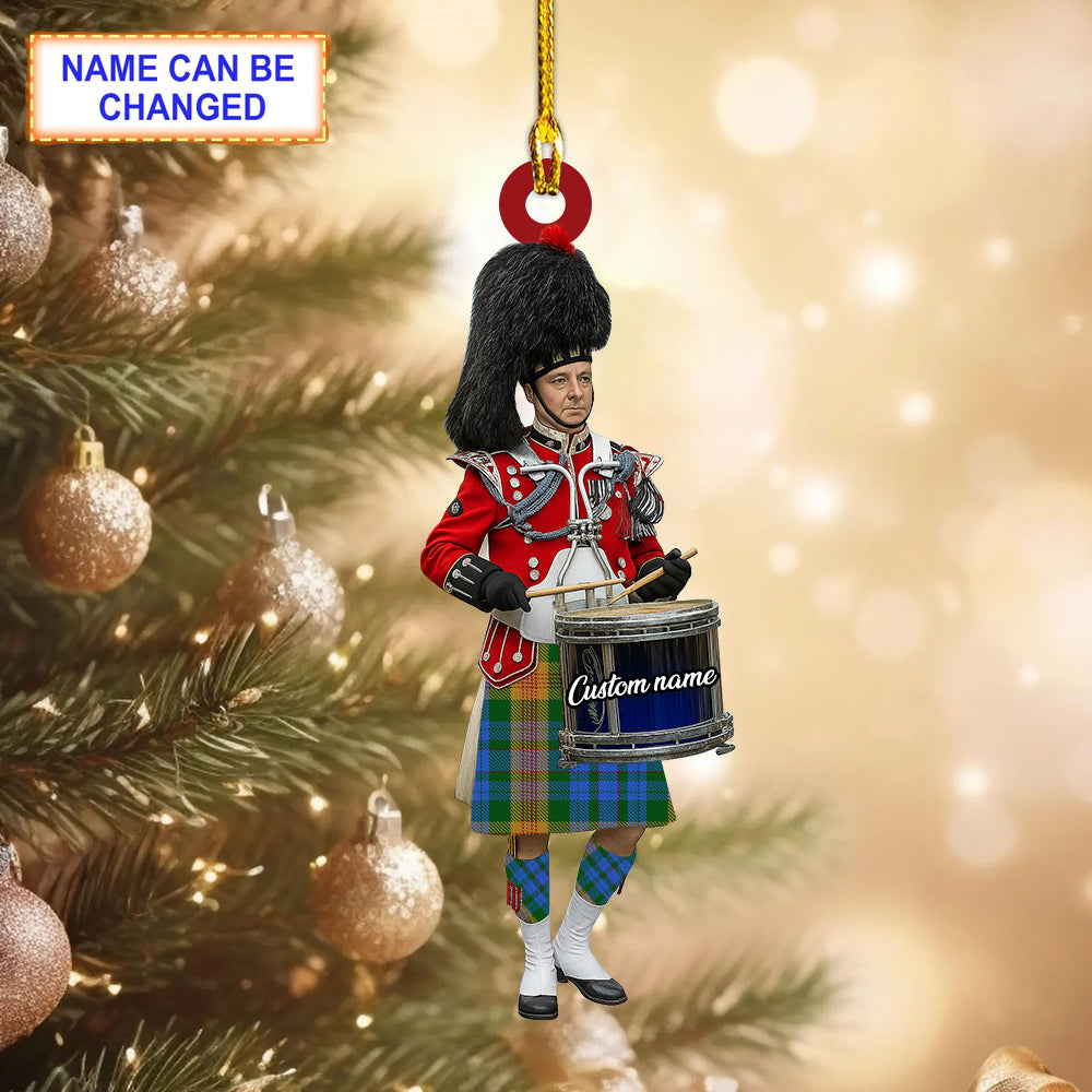 Personalized Clan Dworzak, Bradley - Langan, Patricia Wedding (Personal) Tartan Drummer Ornament with Custom Name – Scottish Christmas Tree Decoration