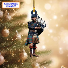 Edinburgh Ancient Tartan Bagpipe Ornament with Custom Name