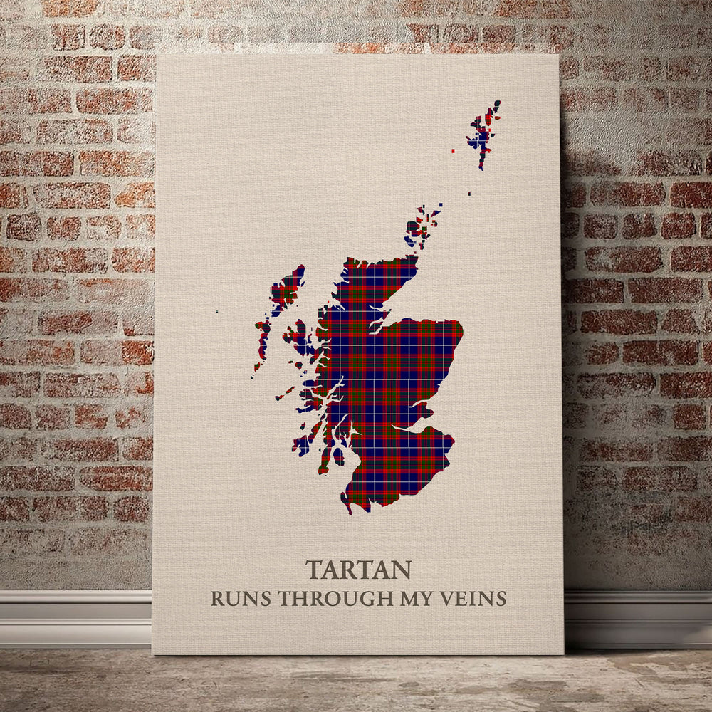 Edinburgh District Tartan Scotland Map Canvas – “Tartan Runs Through My Veins” Wall Art