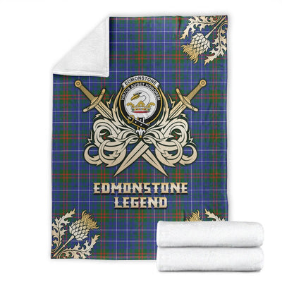 Clan Edmonstone Tartan Gold Courage Symbol Blanket