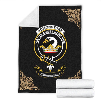 Clan Edmonstone (of Duntreath) Crest Tartan Premium Blanket Black