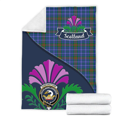 Clan Edmonstone (of Duntreath) Tartan Crest Premium Blanket Thistle Style