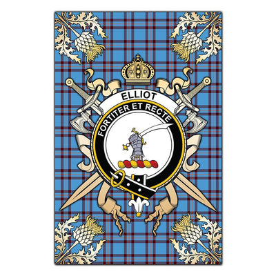 Clan Elliot Ancient Tartan Crest Black Garden Flag - Gold Thistle