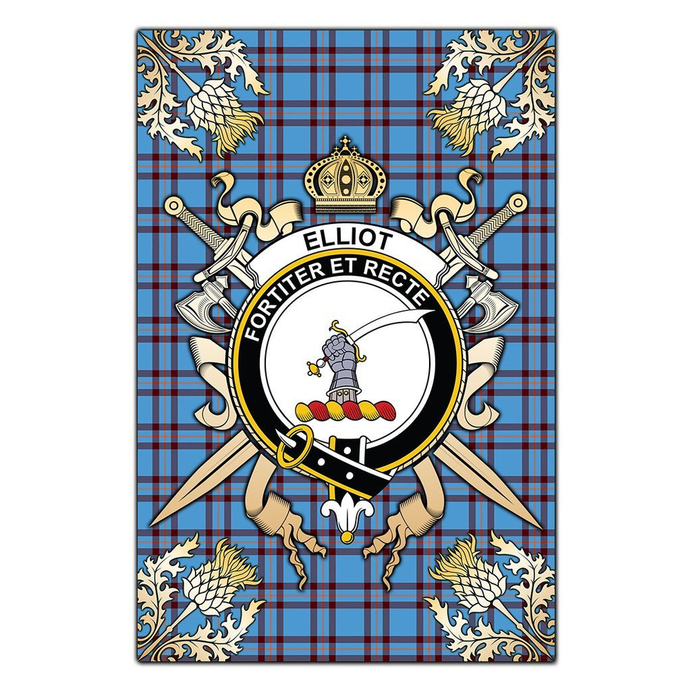 Clan Elliot Ancient Tartan Crest Black Garden Flag  - Gold Thistle  WX30 Clan Elliot Tartan Today   