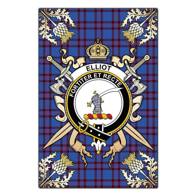 Clan Elliot Modern Tartan Crest Black Garden Flag - Gold Thistle