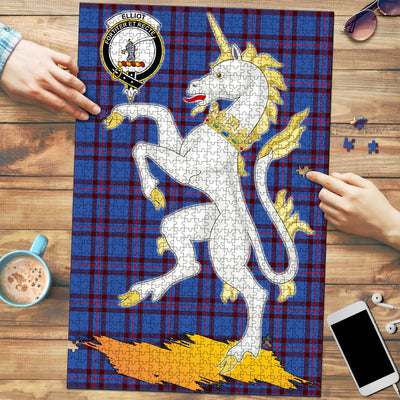 Clan Elliot Modern Tartan Crest Unicorn Scotland Jigsaw Puzzles Gift For Family