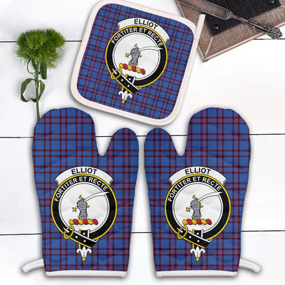 Clan Elliot Modern Tartan Crest Oven Mitt And Pot Holder (2 Oven Mitts + 1 Pot Holder)