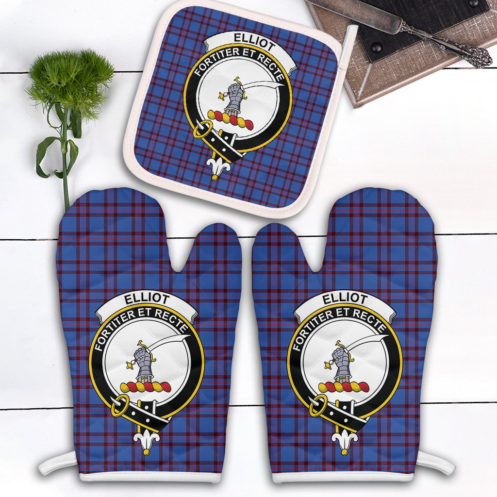 Clan Elliot Modern Tartan Crest Oven Mitt And Pot Holder (2 Oven Mitts + 1 Pot Holder) WZ90 Clan Elliot Tartan Today   