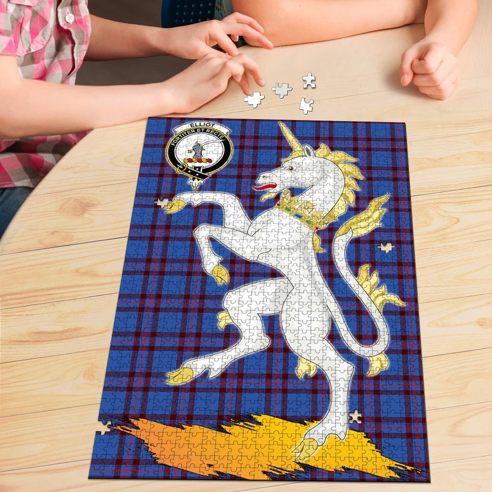 Clan Elliot Modern Tartan Crest Unicorn Scotland Jigsaw Puzzles Gift For Family WW47 Clan Elliot Tartan Today   