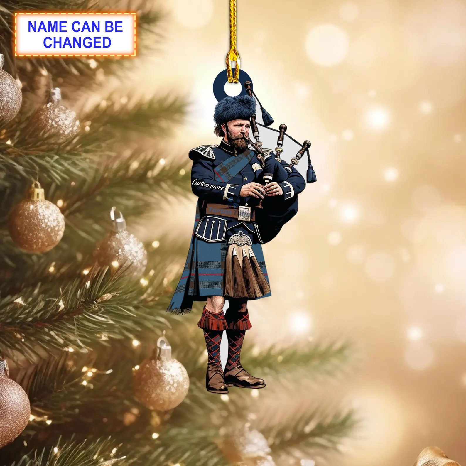 Elliot (Clans Originaux) Modern Tartan Bagpipe Ornament with Custom Name
