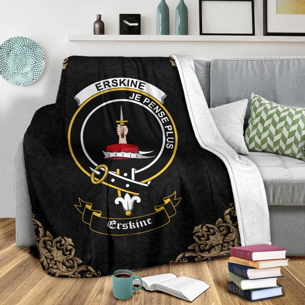 Clan Erskine Crest Tartan Premium Blanket Black OF56 Clan Erskine Tartan Today   