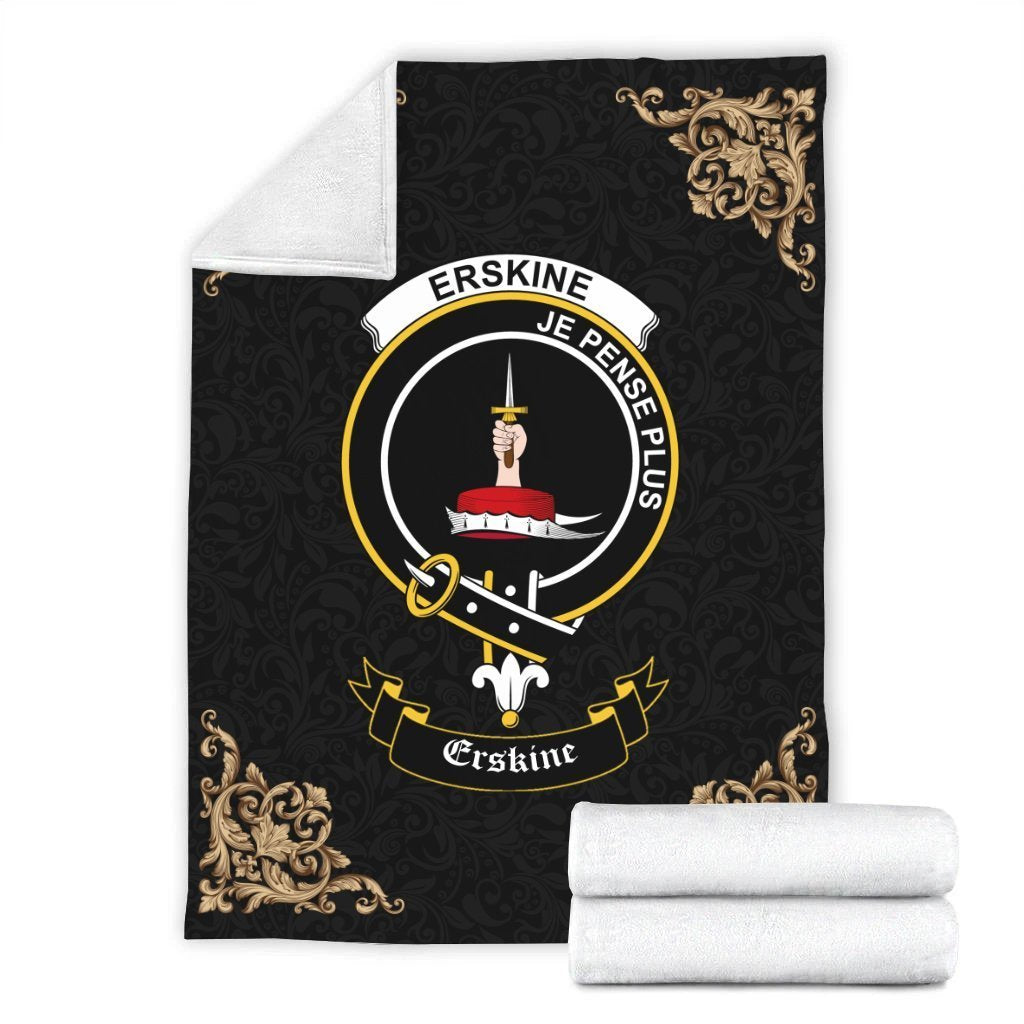 Clan Erskine Crest Tartan Premium Blanket Black OF56 Clan Erskine Tartan Today   