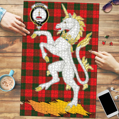 Clan Erskine Modern Tartan Crest Unicorn Scotland Jigsaw Puzzles Gift For Family