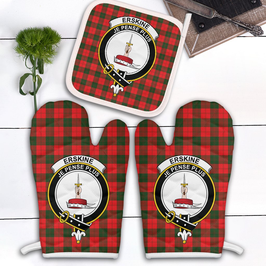 Clan Erskine Modern Tartan Crest Oven Mitt And Pot Holder (2 Oven Mitts + 1 Pot Holder) QN30 Clan Erskine Tartan Today   