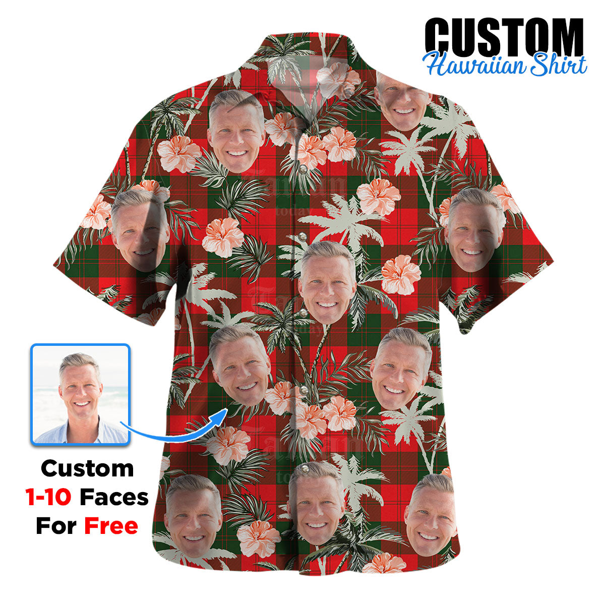 Clan Erskine Modern Tartan Custom Face Hawaiian Shirt – Unisex Gift for Family Members, Summer Party JA50 Erskine Modern Tartan Tartan Hawaii Shirt