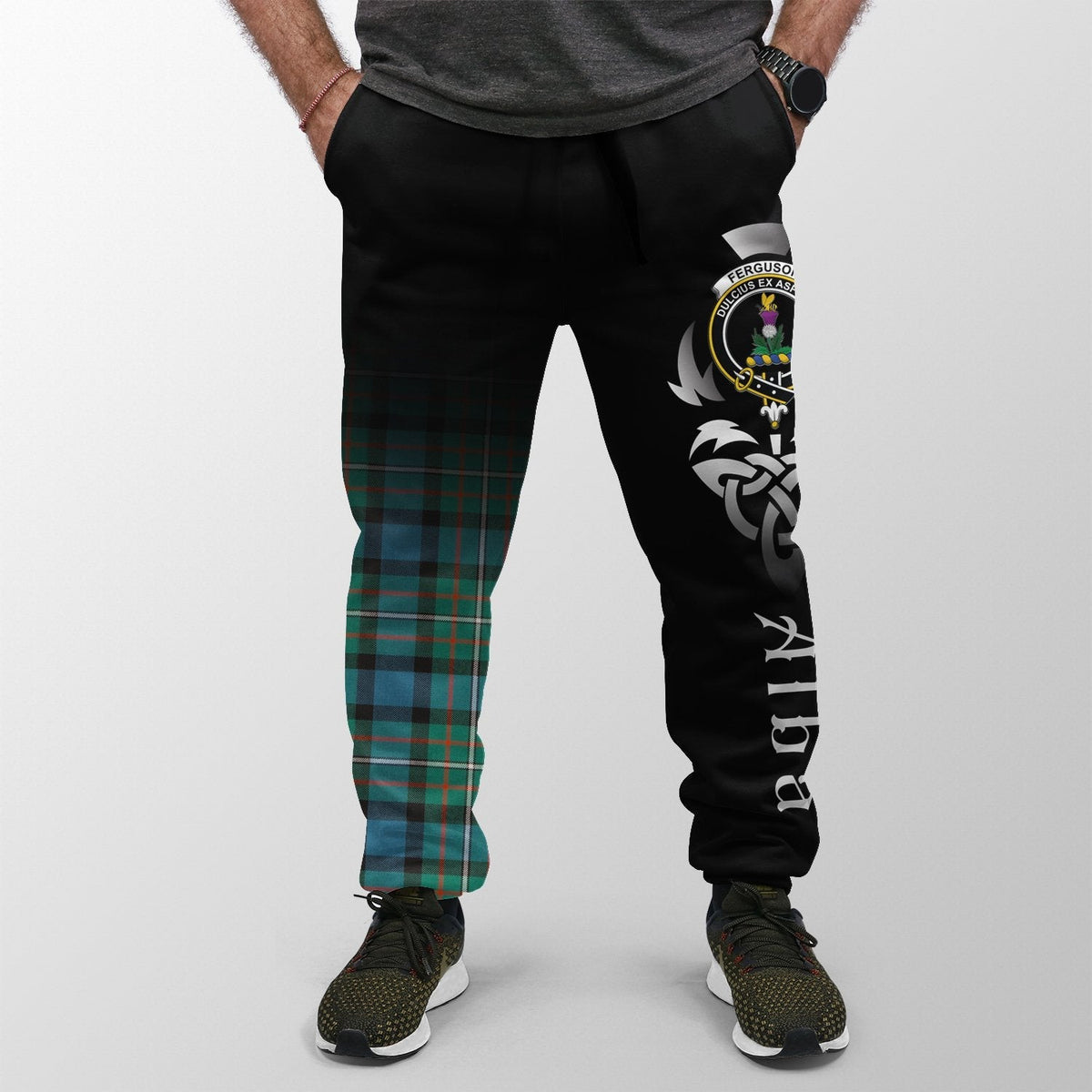 Clan Ferguson Ancient Tartan Crest Jogger Sweatpants  Alba Celtic Style EZ99 Clan Hall Tartan Today   