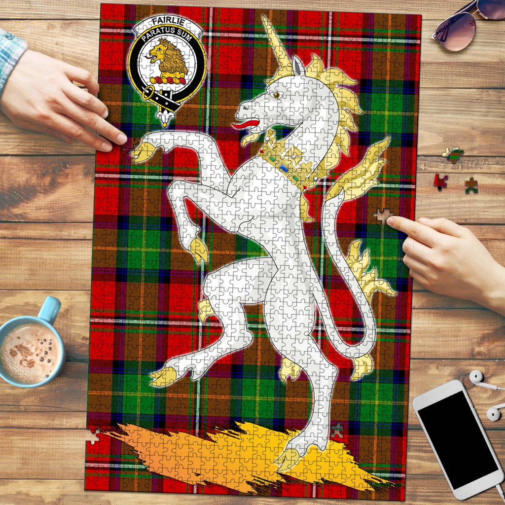 Clan Fairlie Modern Tartan Crest Unicorn Scotland Jigsaw Puzzles Gift For Family OY50 Clan Fairlie Tartan Today   