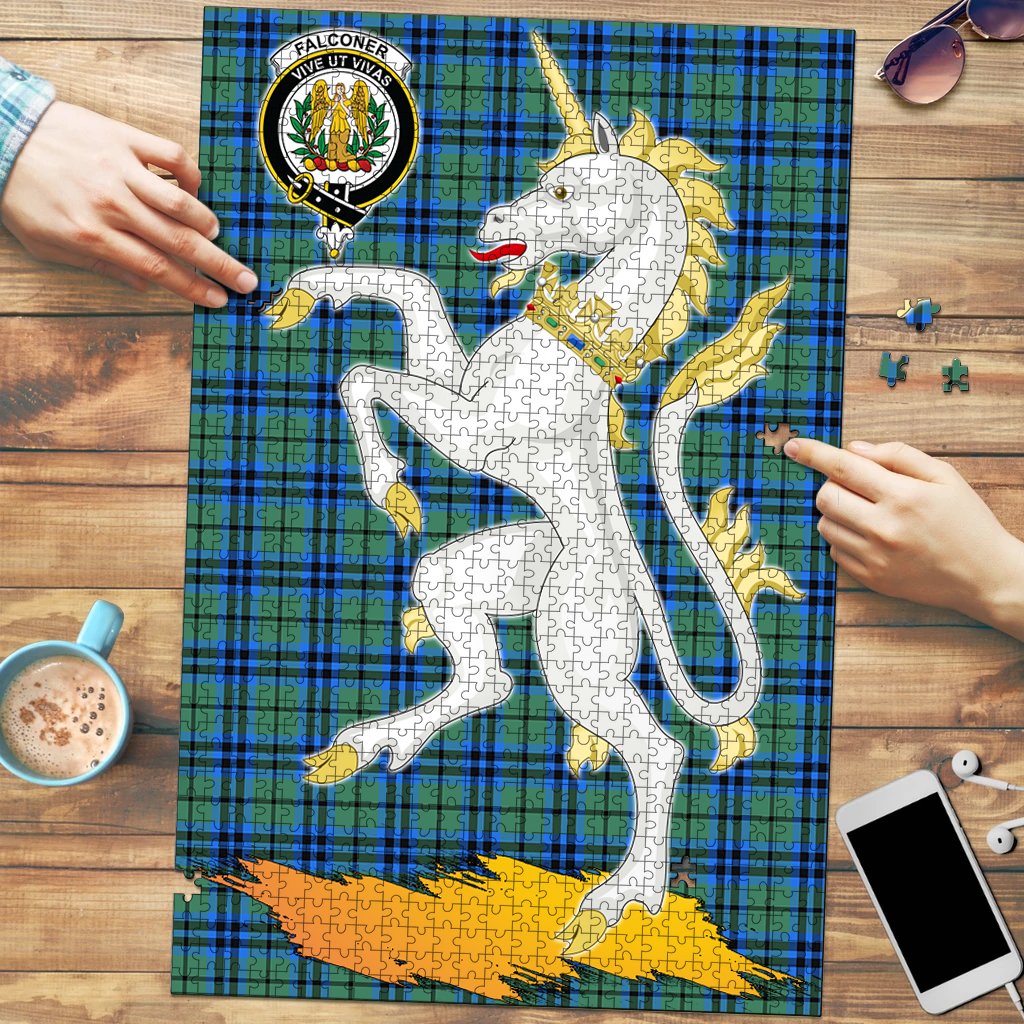 Clan Falconer Tartan Crest Unicorn Scotland Jigsaw Puzzles Gift For Family VI12 Clan Falconer Tartan Today   