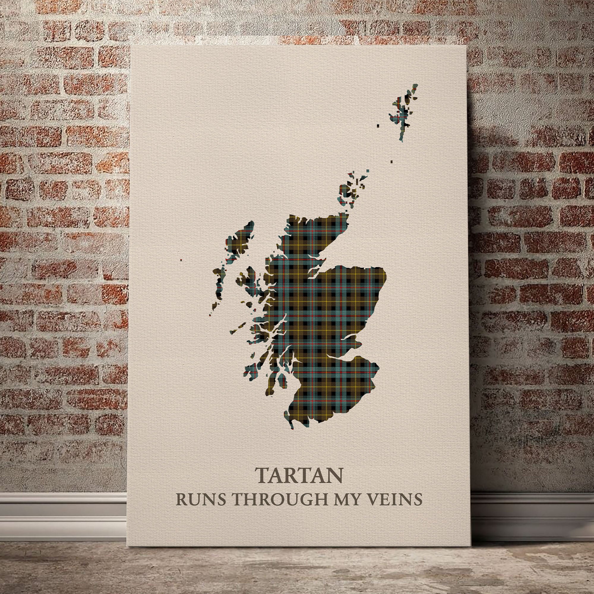 Farquharson Weathered  Tartan Scotland Map Canvas – “Tartan Runs Through My Veins” Wall Art