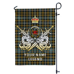 Custom Name Clan Farquharson Weathered Tartan Garden Flag with Clan Crest and the Golden Sword of Courageous Legacy MT45