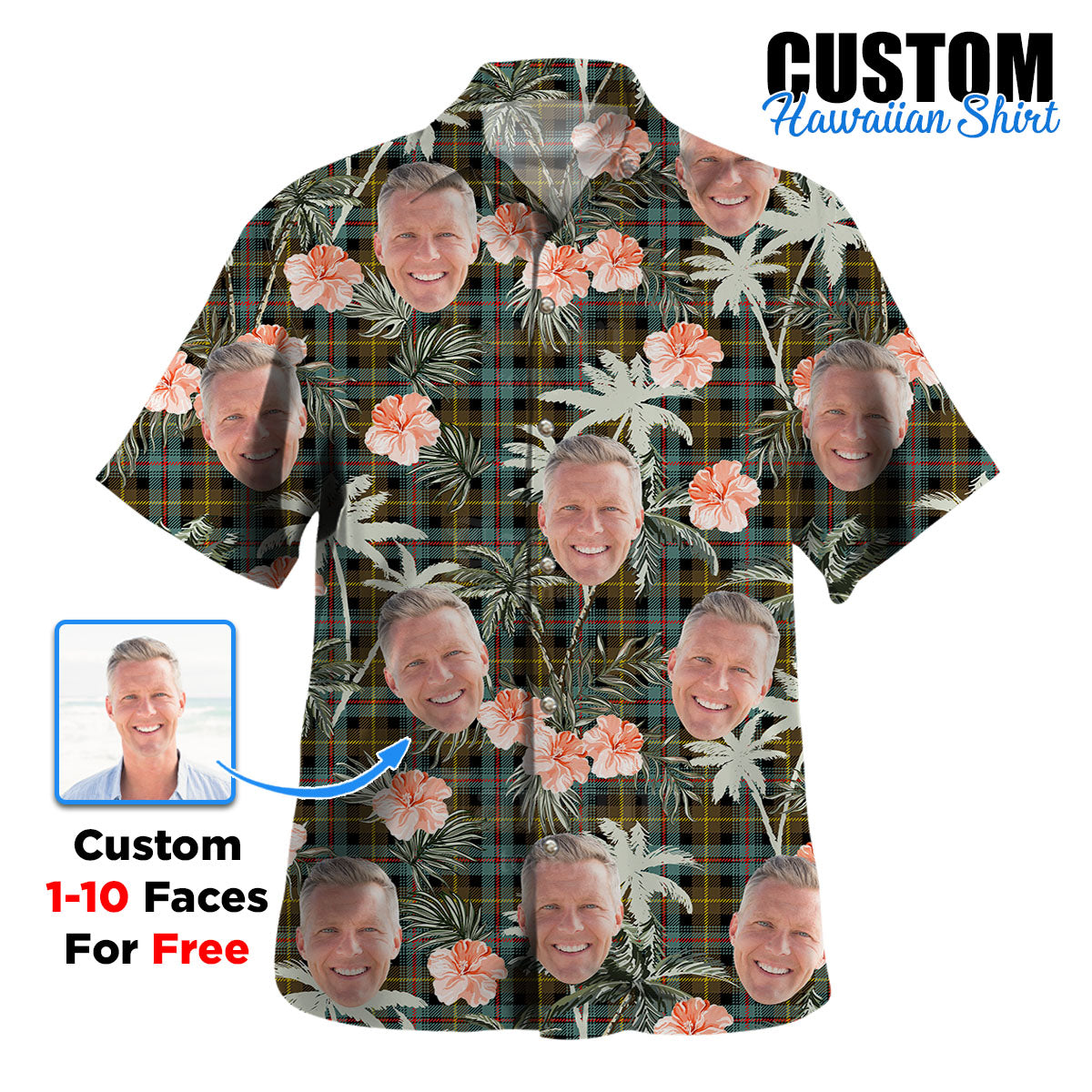 Clan Farquharson Weathered Tartan Custom Face Hawaiian Shirt – Unisex Gift for Family Members, Summer Party NC66 Farquharson Weathered Tartan Tartan Hawaii Shirt
