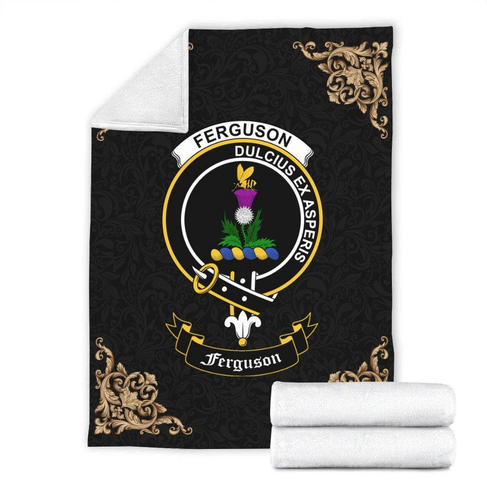 Clan Ferguson Crest Tartan Premium Blanket Black TT25 Clan Hall Tartan Today   
