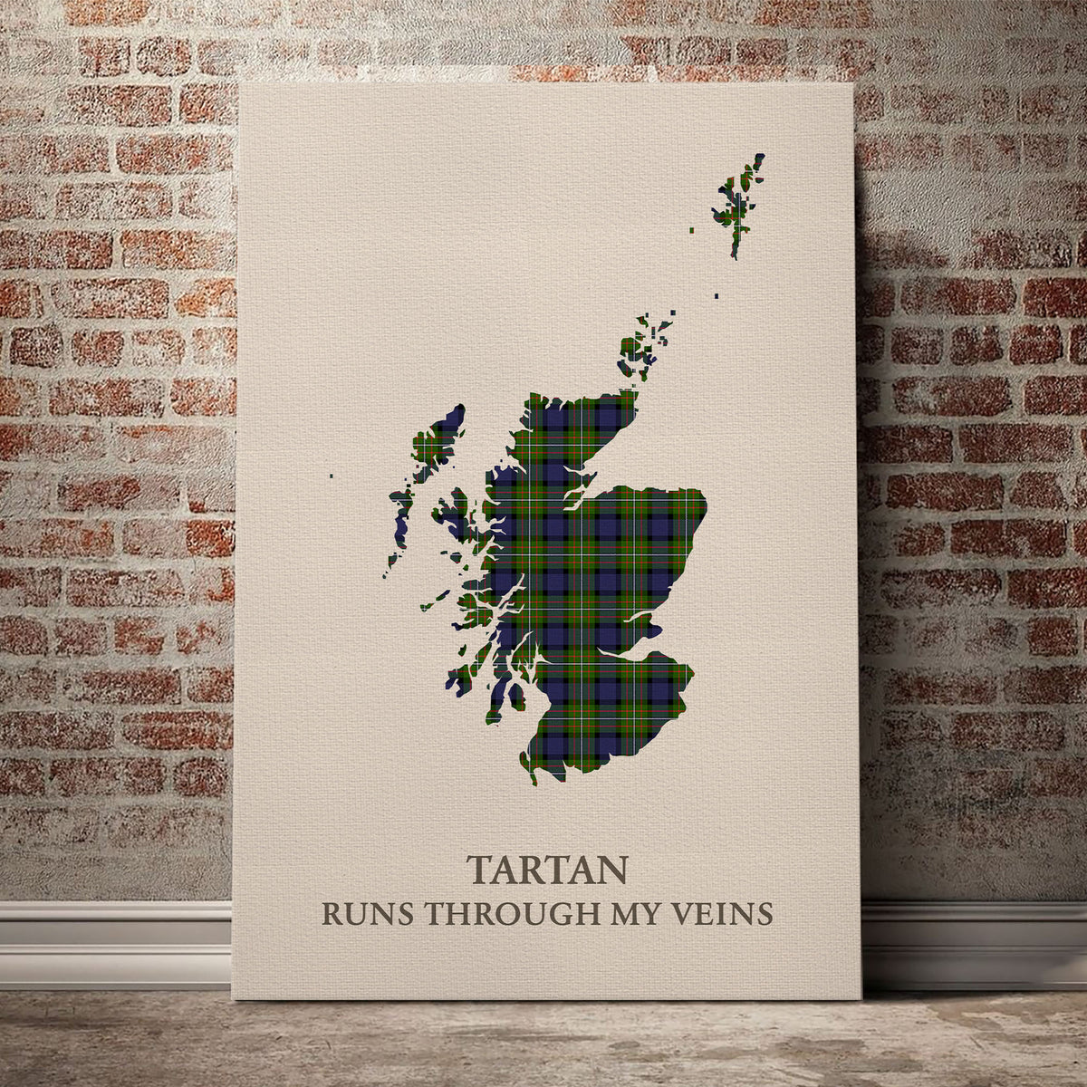 Fergusson Modern Tartan Scotland Map Canvas – “Tartan Runs Through My Veins” Wall Art