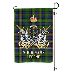 Custom Name Clan Fergusson Modern Tartan Garden Flag with Clan Crest and the Golden Sword of Courageous Legacy LU94