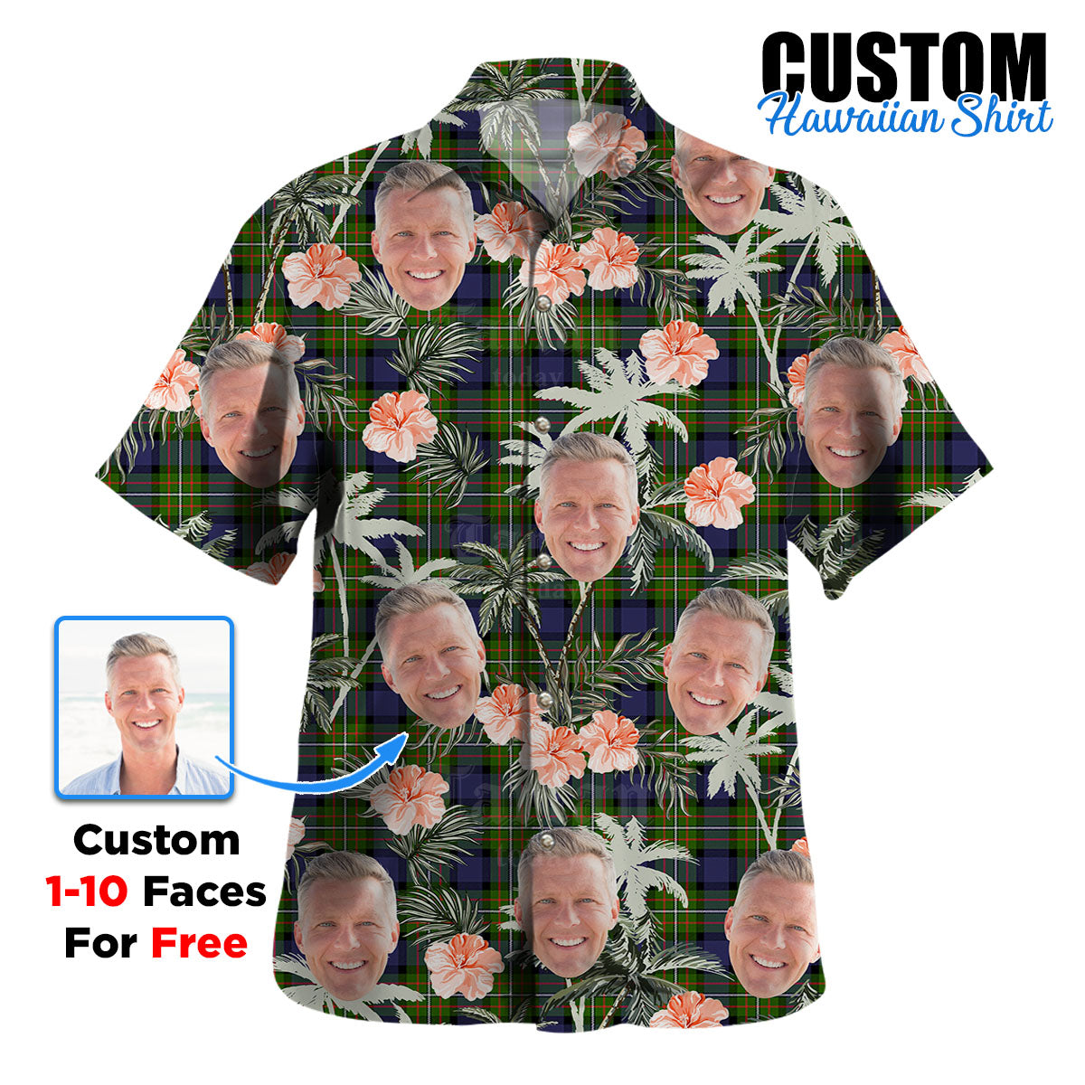 Clan Fergusson Modern Tartan Custom Face Hawaiian Shirt – Unisex Gift for Family Members, Summer Party YV32 Fergusson Modern Tartan Tartan Hawaii Shirt