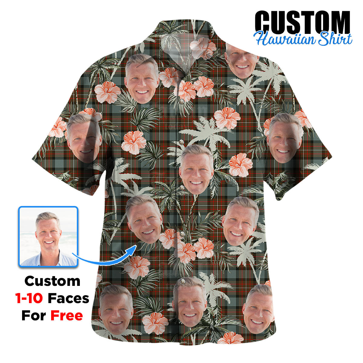 Clan Fergusson Weathered Tartan Custom Face Hawaiian Shirt – Unisex Gift for Family Members, Summer Party WF46 Fergusson Weathered Tartan Tartan Hawaii Shirt